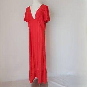 Lisa Says Gah V-Neck Flutter-Sleeve Party Cocktail Maxi Dress Viscose Red